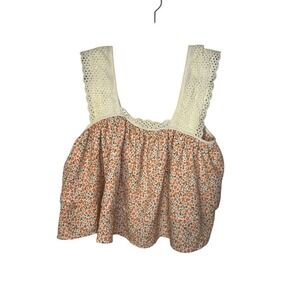 Lush Floral Crop Top Square Neck Eyelet‎ Strap Cottagecore Blouse Small